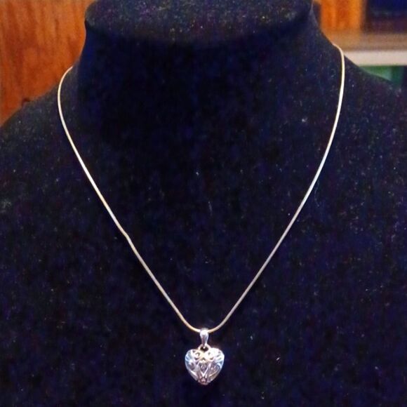 Women's Sterling Silver Heart Double Sided Necklace On Serpentine Chain 20 Inch